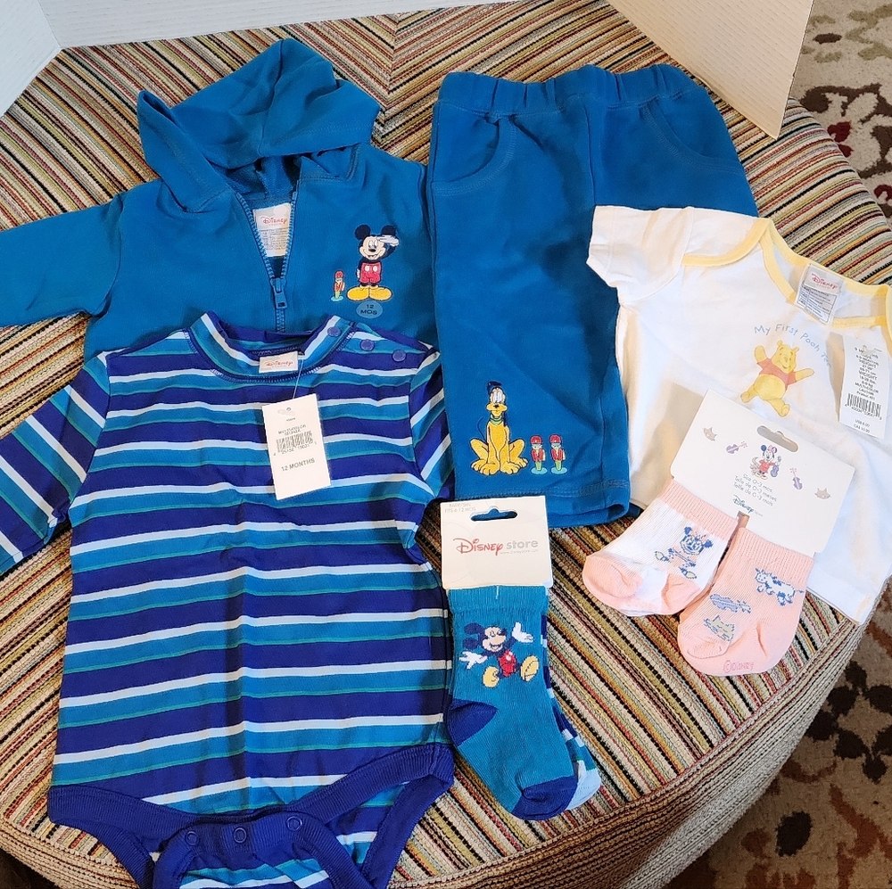 NWT Lot of 6 Disney Store Baby Clothes 3 9 12 Months Mickey Pluto Minnie